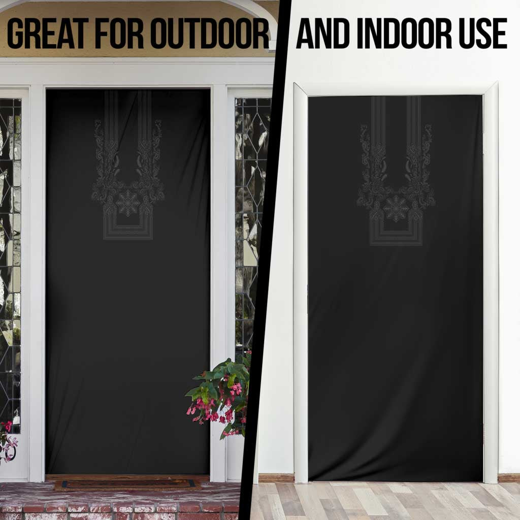 Philippines Barong Style Door Cover with Polynesian Art and Leaf Motif Black Color