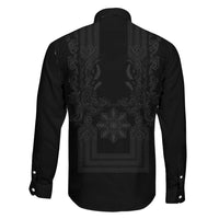 Philippines Barong Style Family Matching Off Shoulder Short Dress and Hawaiian Shirt with Polynesian Art and Leaf Motif Black Color LT03 - Polynesian Pride