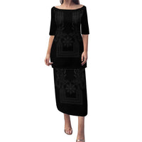 Philippines Barong Style Family Matching Puletasi and Hawaiian Shirt with Polynesian Art and Leaf Motif Black Color LT03 Mom's Dress Black - Polynesian Pride