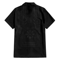 Philippines Barong Style Family Matching Summer Maxi Dress and Hawaiian Shirt with Polynesian Art and Leaf Motif Black Color LT03 - Polynesian Pride