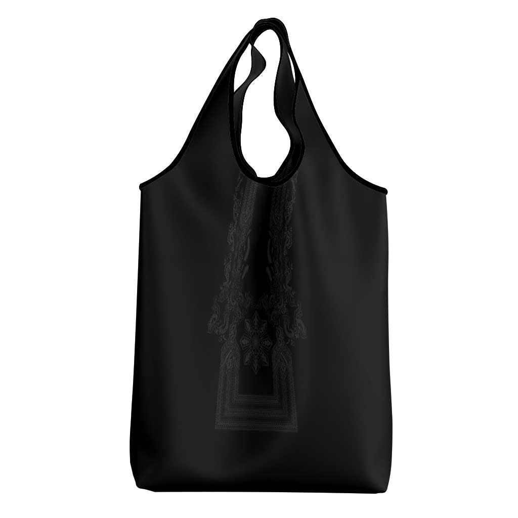 Philippines Barong Style Grocery Bag with Polynesian Art and Leaf Motif Black Color