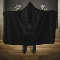 Philippines Barong Style Hooded Blanket with Polynesian Art and Leaf Motif Black Color