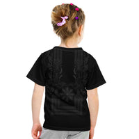 Philippines Barong Style Kid T Shirt with Polynesian Art and Leaf Motif Black Color