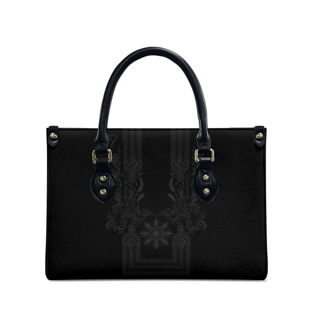 Philippines Barong Style Leather Bag with Polynesian Art and Leaf Motif Black Color