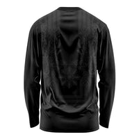 Philippines Barong Style Long Sleeve Shirt with Polynesian Art and Leaf Motif Black Color