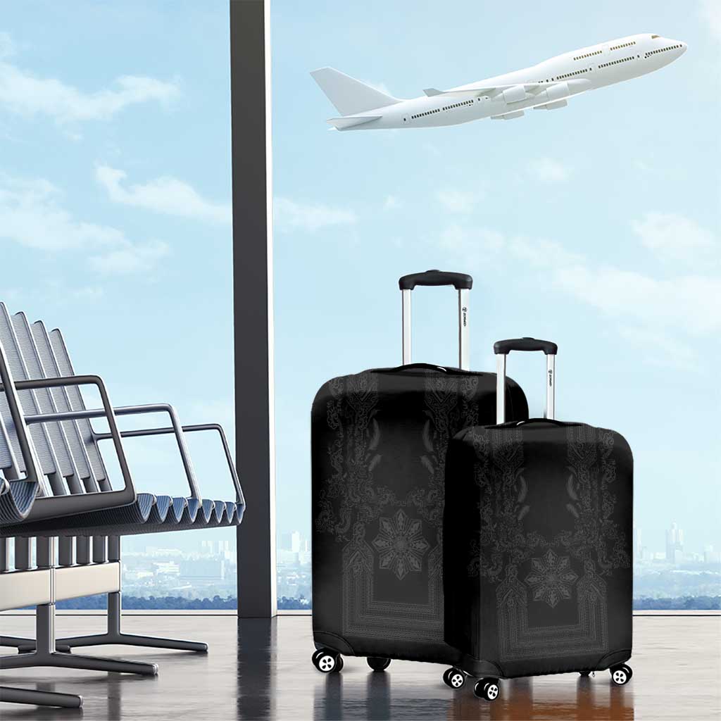 Philippines Barong Style Luggage Cover with Polynesian Art and Leaf Motif Black Color