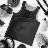 Philippines Barong Style Men Tank Top with Polynesian Art and Leaf Motif Black Color