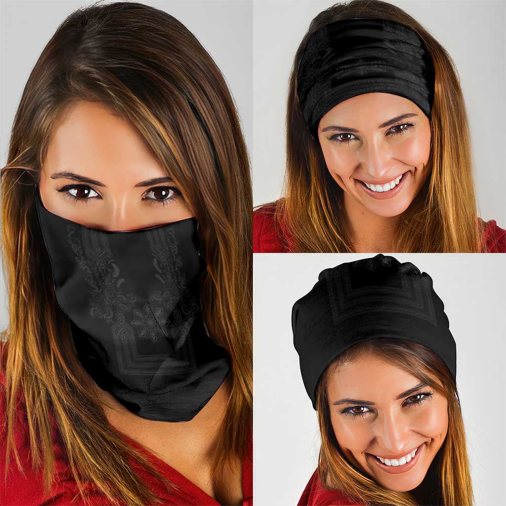 Philippines Barong Style Neck Gaiter with Polynesian Art and Leaf Motif Black Color