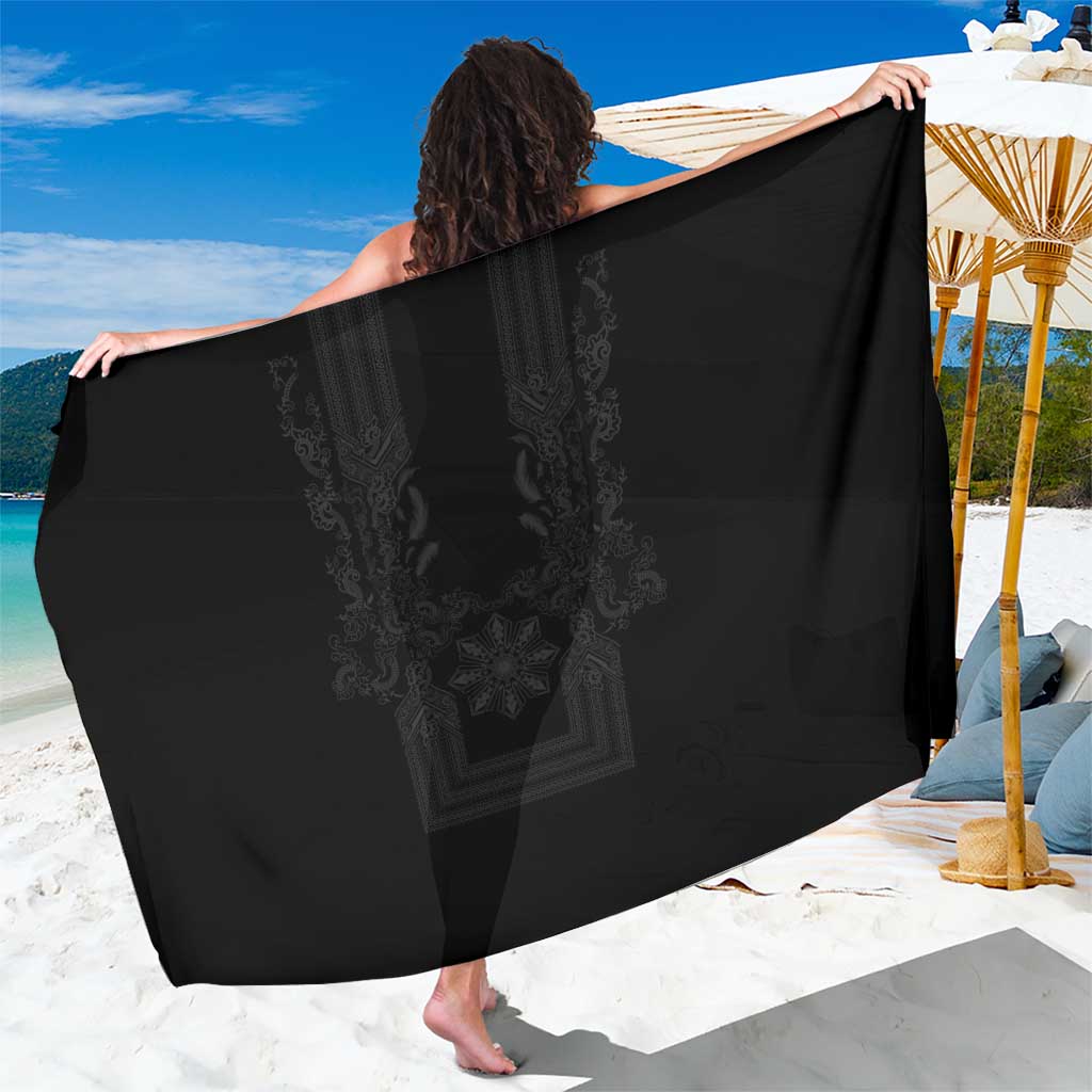 Philippines Barong Style Sarong with Polynesian Art and Leaf Motif Black Color