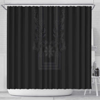 Philippines Barong Style Shower Curtain with Polynesian Art and Leaf Motif Black Color