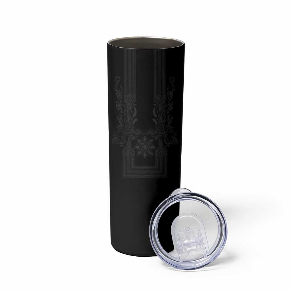 Philippines Barong Style Skinny Tumbler with Polynesian Art and Leaf Motif Black Color