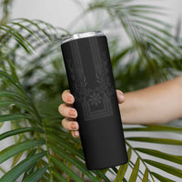 Philippines Barong Style Skinny Tumbler with Polynesian Art and Leaf Motif Black Color