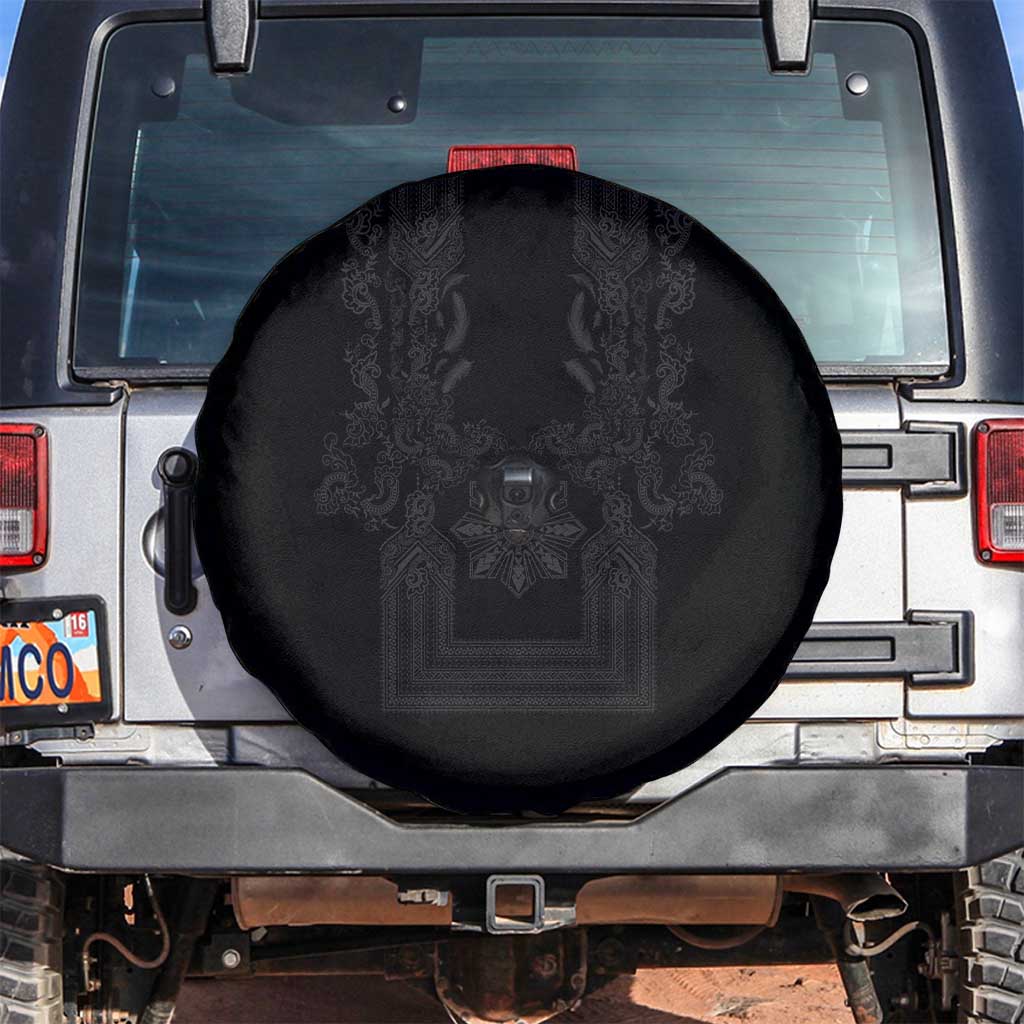 Philippines Barong Style Spare Tire Cover with Polynesian Art and Leaf Motif Black Color