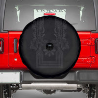 Philippines Barong Style Spare Tire Cover with Polynesian Art and Leaf Motif Black Color