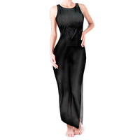 Philippines Barong Style Tank Maxi Dress with Polynesian Art and Leaf Motif Black Color