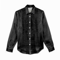 Philippines Barong Style Women Casual Shirt with Polynesian Art and Leaf Motif Black Color