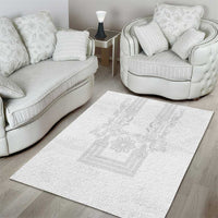 Philippines Barong Style Area Rug with Polynesian Art and Leaf Motif White Color