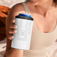 Philippines Barong Style 4 in 1 Can Cooler Tumbler with Polynesian Art and Leaf Motif White Color