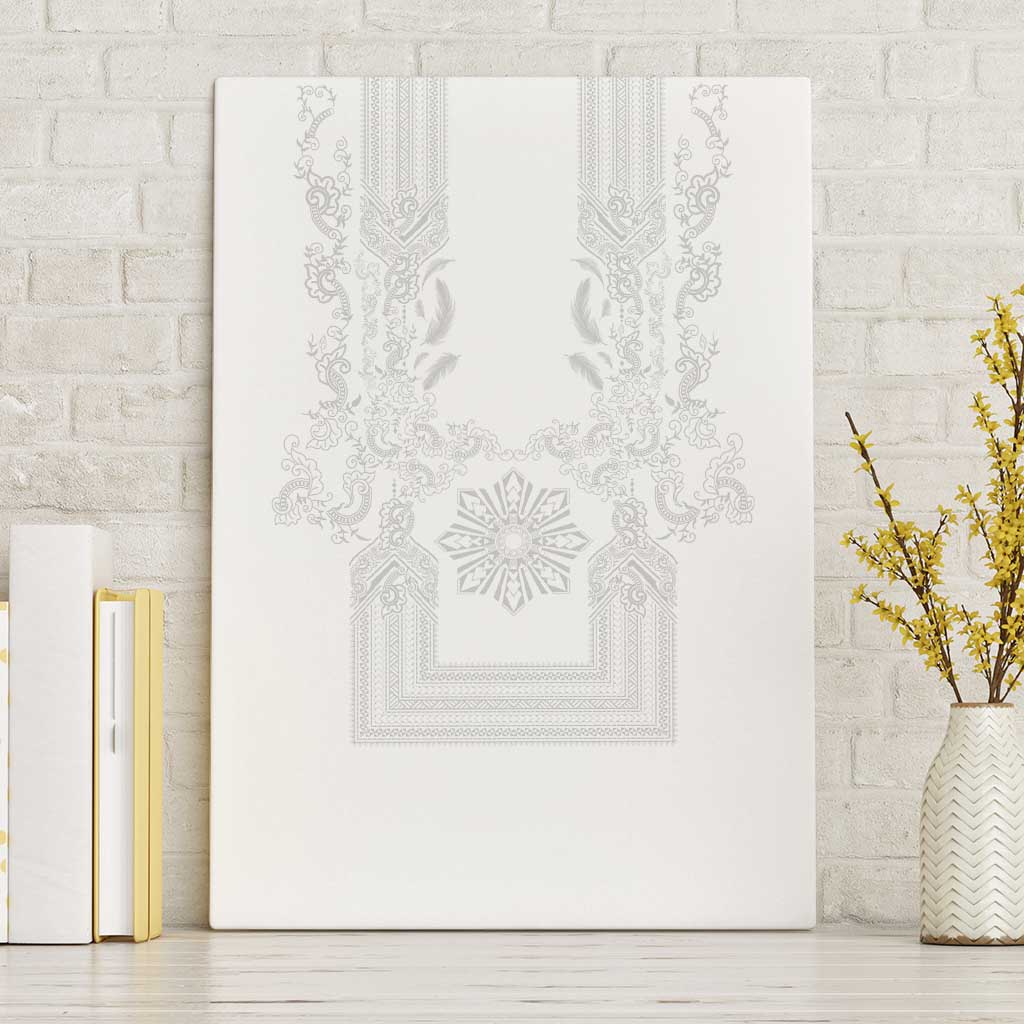 Philippines Barong Style Canvas Wall Art with Polynesian Art and Leaf Motif White Color