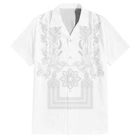 Philippines Barong Style Family Matching Puletasi and Hawaiian Shirt with Polynesian Art and Leaf Motif White Color LT03 Dad's Shirt - Short Sleeve White - Polynesian Pride