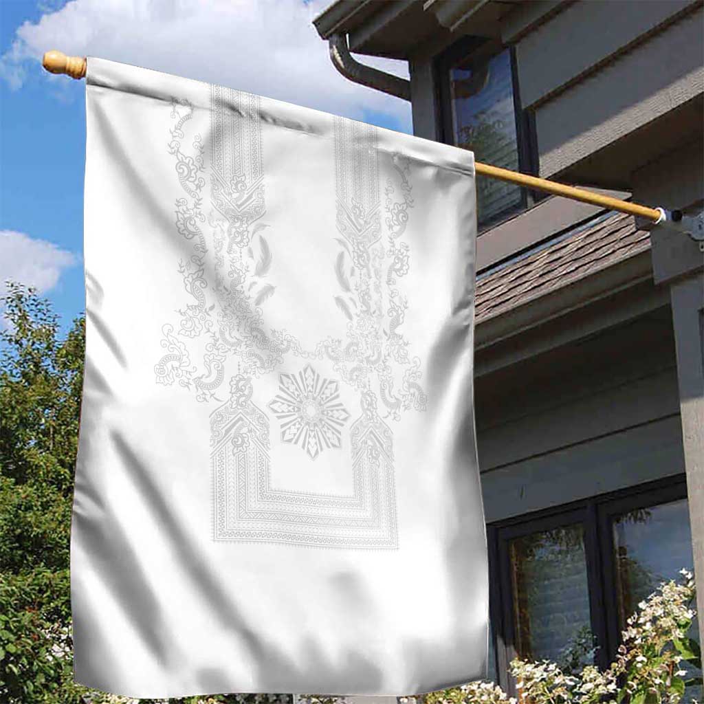 Philippines Barong Style Garden Flag with Polynesian Art and Leaf Motif White Color LT03 - Polynesian Pride