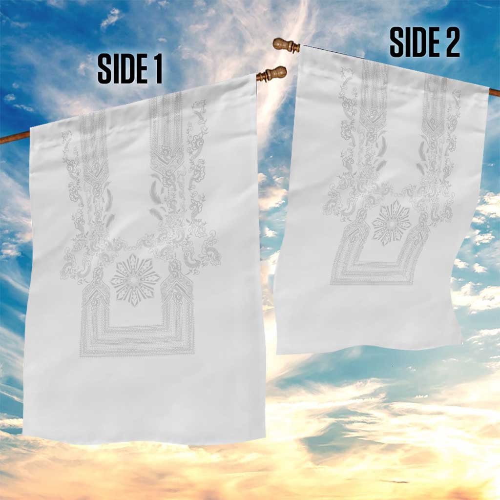 Philippines Barong Style Garden Flag with Polynesian Art and Leaf Motif White Color LT03 - Polynesian Pride