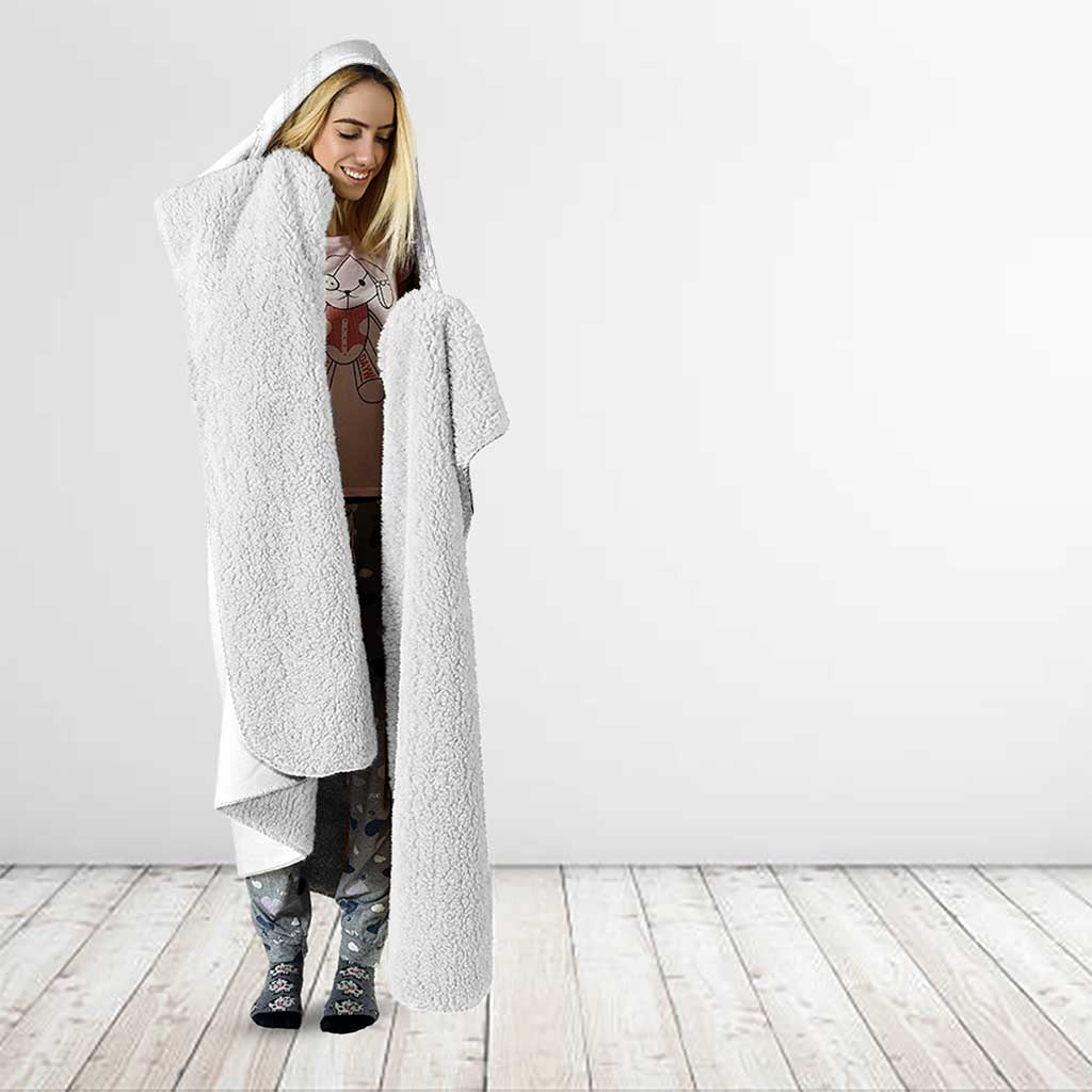 Philippines Barong Style Hooded Blanket with Polynesian Art and Leaf Motif White Color