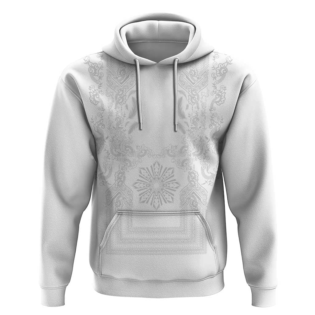 Philippines Barong Style Hoodie with Polynesian Art and Leaf Motif White Color
