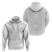Philippines Barong Style Hoodie with Polynesian Art and Leaf Motif White Color
