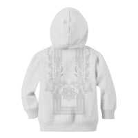 Philippines Barong Style Kid Hoodie with Polynesian Art and Leaf Motif White Color