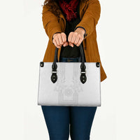 Philippines Barong Style Leather Bag with Polynesian Art and Leaf Motif White Color