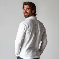 Philippines Barong Style Long Sleeve Polo Shirt with Polynesian Art and Leaf Motif White Color