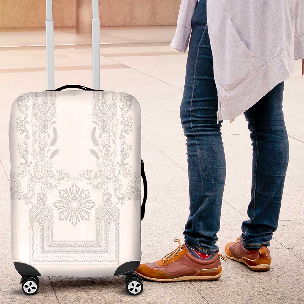 Philippines Barong Style Luggage Cover with Polynesian Art and Leaf Motif White Color