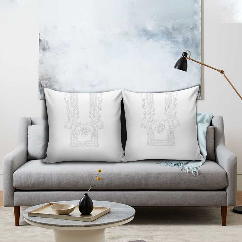 Philippines Barong Style Pillow Cover with Polynesian Art and Leaf Motif White Color