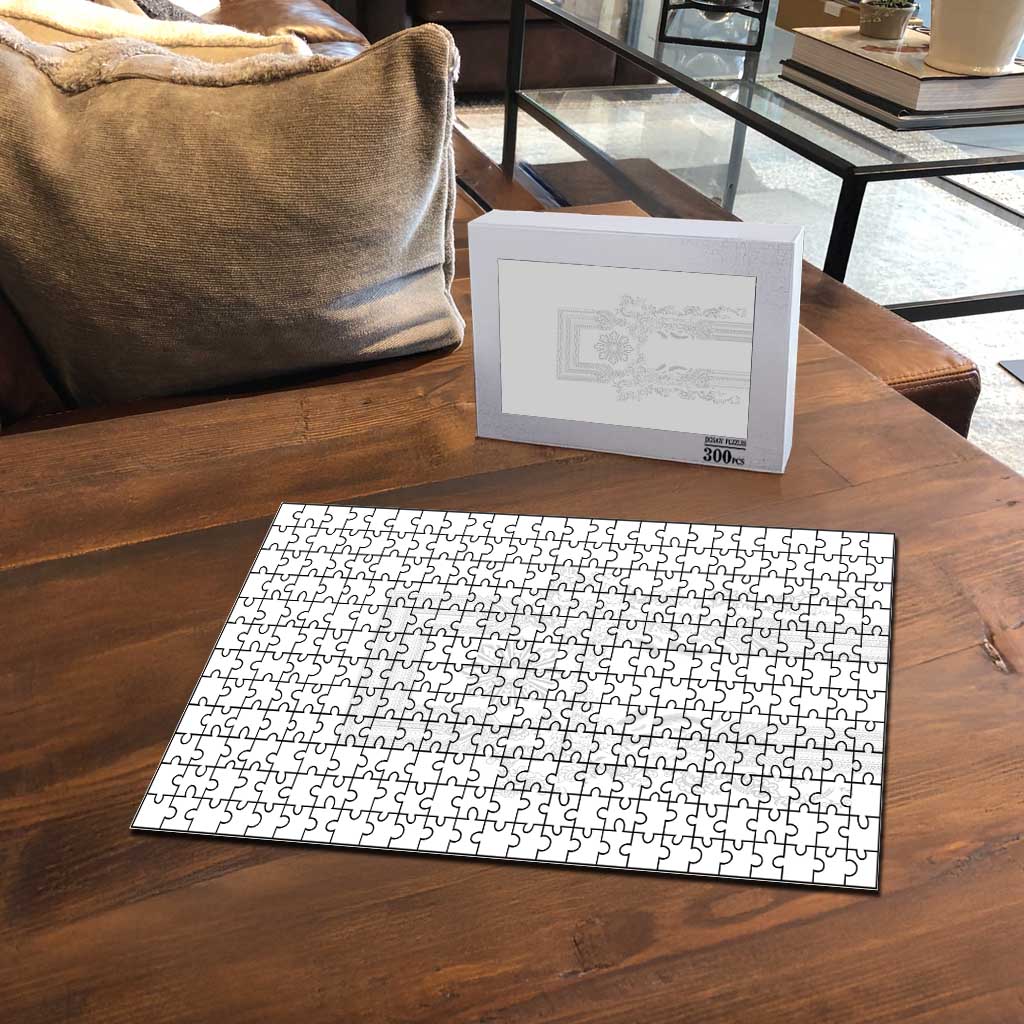 Philippines Barong Style Puzzle with Polynesian Art and Leaf Motif White Color