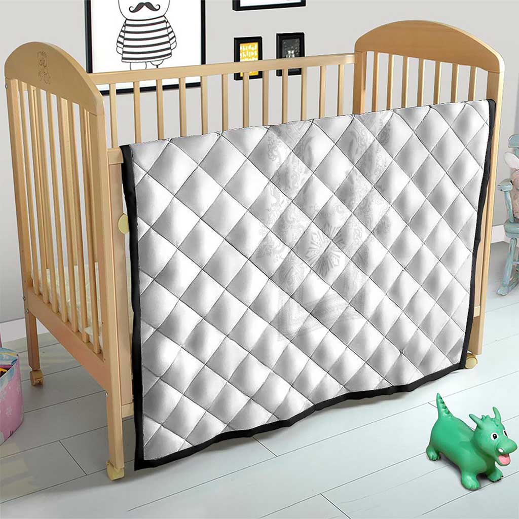 Philippines Barong Style Quilt with Polynesian Art and Leaf Motif White Color