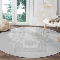 Philippines Barong Style Round Carpet with Polynesian Art and Leaf Motif White Color