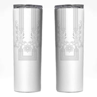 Philippines Barong Style Skinny Tumbler with Polynesian Art and Leaf Motif White Color