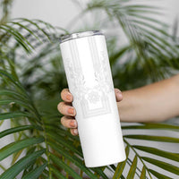 Philippines Barong Style Skinny Tumbler with Polynesian Art and Leaf Motif White Color