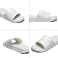 Philippines Barong Style Slide Sandals with Polynesian Art and Leaf Motif White Color