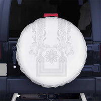 Philippines Barong Style Spare Tire Cover with Polynesian Art and Leaf Motif White Color