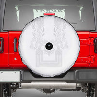 Philippines Barong Style Spare Tire Cover with Polynesian Art and Leaf Motif White Color