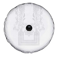 Philippines Barong Style Spare Tire Cover with Polynesian Art and Leaf Motif White Color