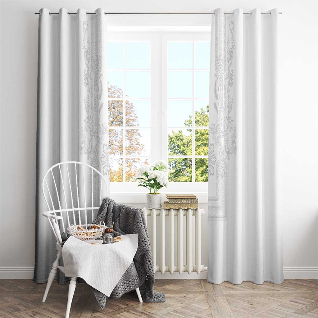 Philippines Barong Style Window Curtain with Polynesian Art and Leaf Motif White Color