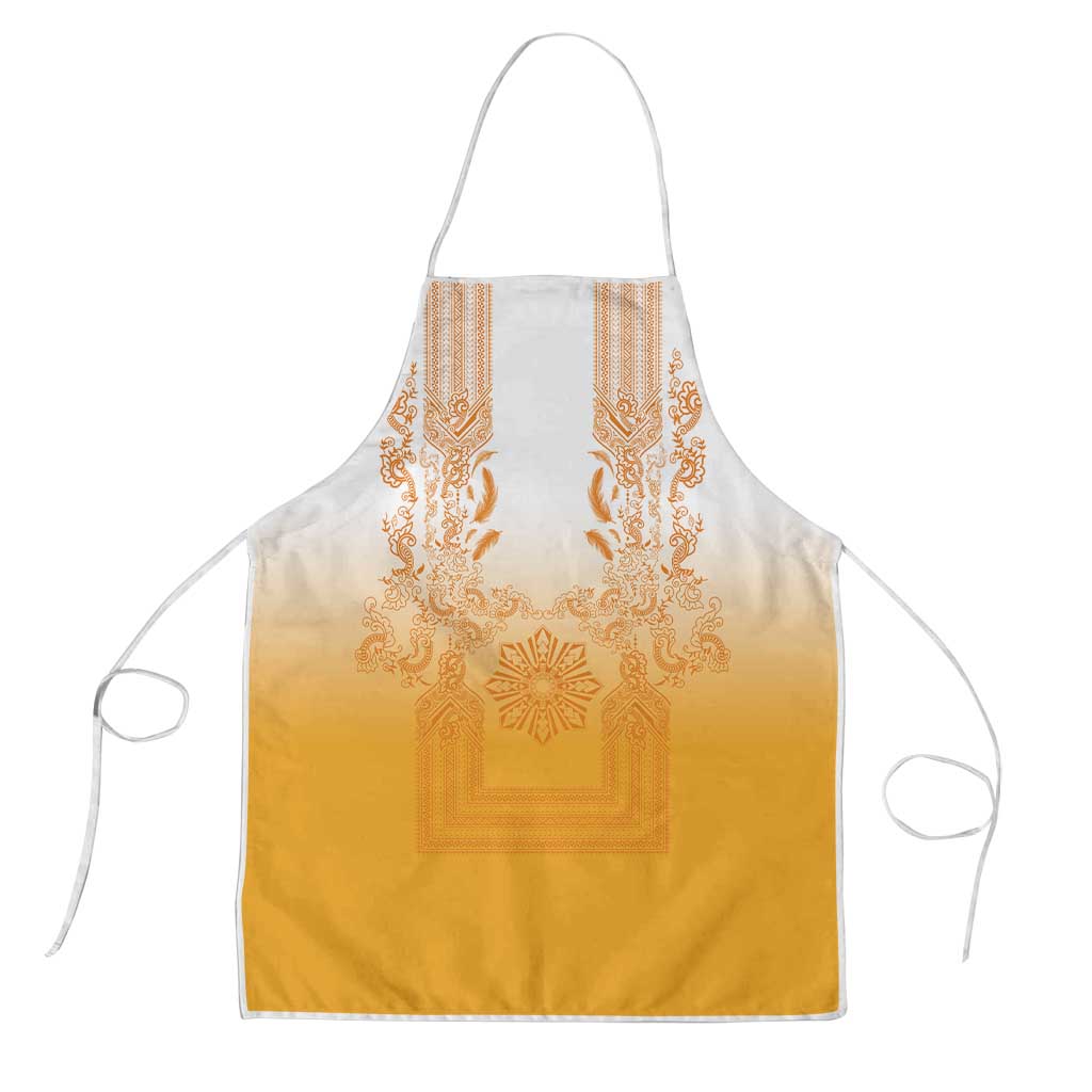 Philippines Barong Style Apron with Polynesian Art and Leaf Motif Yellow Color