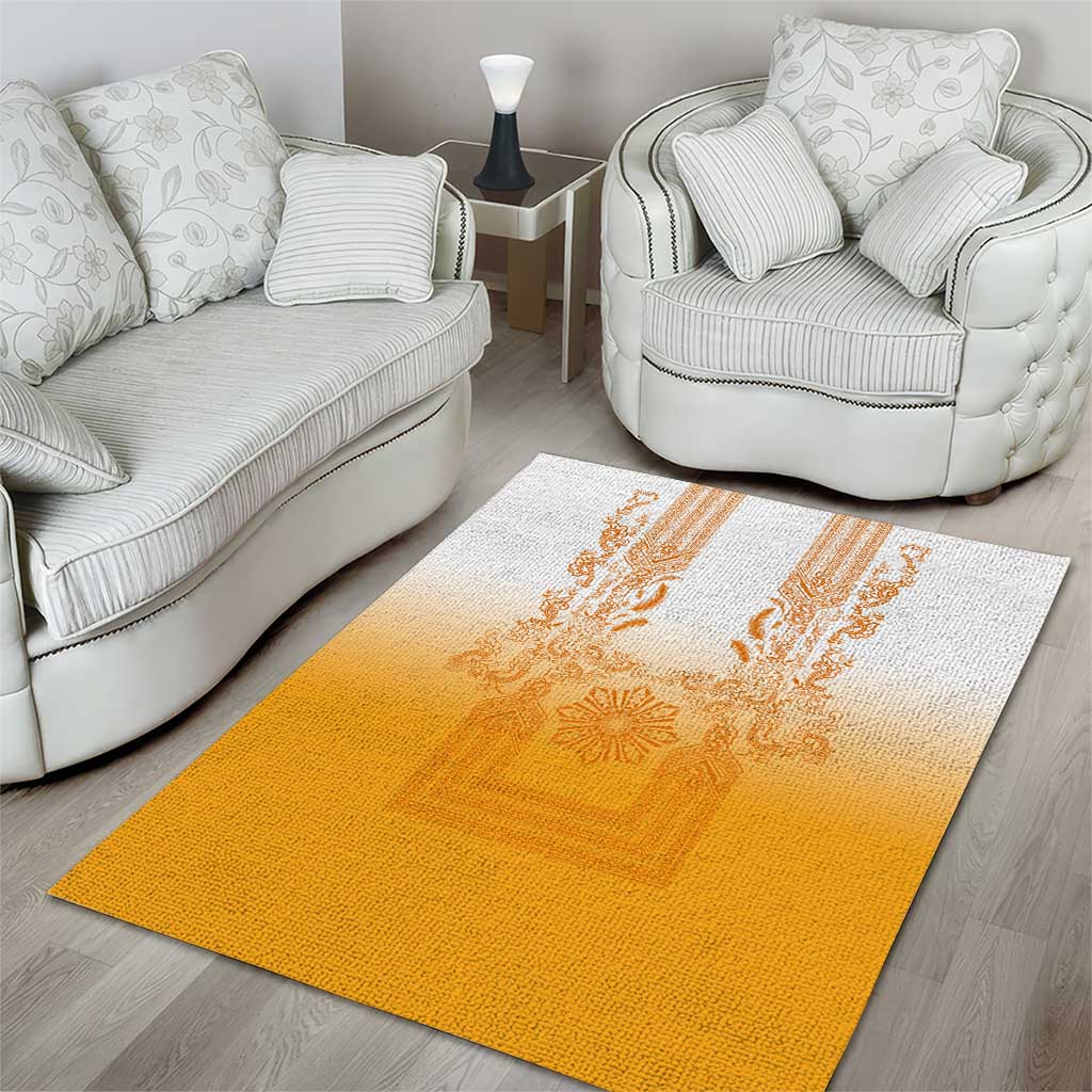 Philippines Barong Style Area Rug with Polynesian Art and Leaf Motif Yellow Color