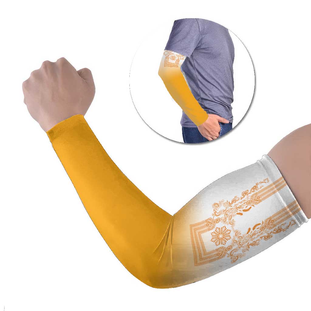 Philippines Barong Style Arm Sleeves with Polynesian Art and Leaf Motif Yellow Color