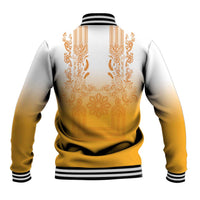 Philippines Barong Style Baseball Jacket with Polynesian Art and Leaf Motif Yellow Color