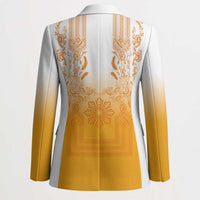 Philippines Barong Style Blazer with Polynesian Art and Leaf Motif Yellow Color