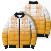 Philippines Barong Style Bomber Puffer Jacket with Polynesian Art and Leaf Motif Yellow Color